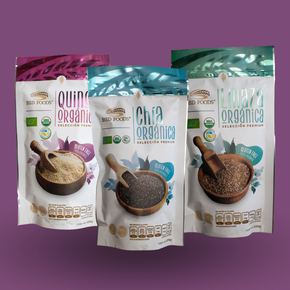 📦 Paquete: semillas Orgánicas de Quinoa 270 Gr, Chía 270 Gr y Linaza 220 Gr